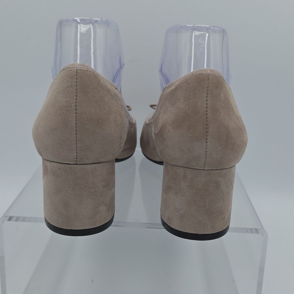 Tory Burch Claire Taupe Suede Low Block Heel Pumps Round Toe Bow Shoes 9.5 - Picture 6 of 8
